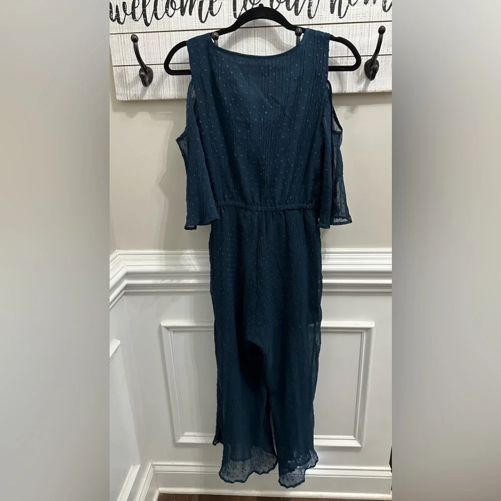 MINKPINK Turquoise Swiss Dot Cold Shoulder Jumper size S - Picture 6 of 12